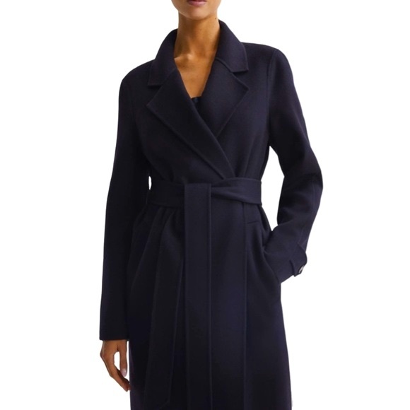 NWT Reiss Navy Brooks Belted Wool Blend Coat -Sz 10 - Picture 3 of 12